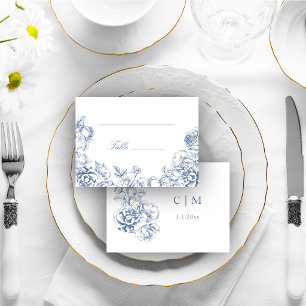 Klassische Elegante Staubblaue Florale Hochzeit Platzkarte