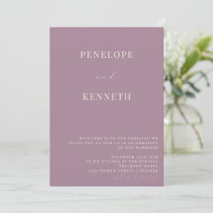 Klassische elegante staubige lila Schrift Hochzeit Einladung