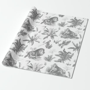 Klassische Elegante Tiere im Wildnis Gray Toile Geschenkpapier