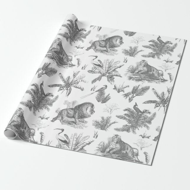 Klassische Elegante Tiere im Wildnis Gray Toile Geschenkpapier (Ungerollt)