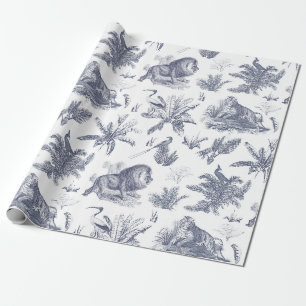 Klassische elegante Tiere in Wildnis Blau Toile Geschenkpapier