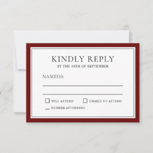 Klassische Elegante UAWG mit Burgundy Edging RSVP Karte