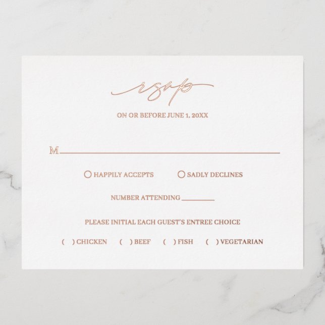 Klassische Elegante Wedding Foil RSVP Card Folie Einladungspostkarte (Vorderseite)