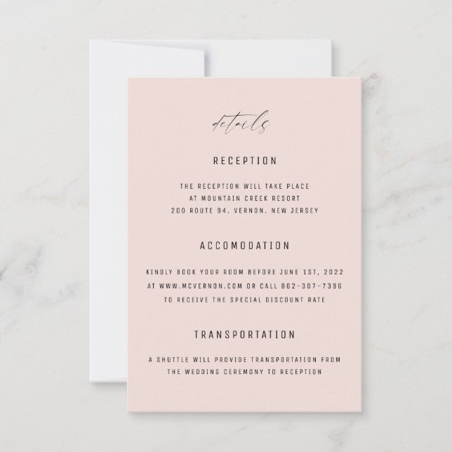 Klassische elegante weich rosa Hochzeitskarte Einladung (Vorderseite)