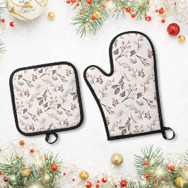Klassische Elegante Weihnachtsbäume und Berries Ofenhandschuh & Topflappen-Set