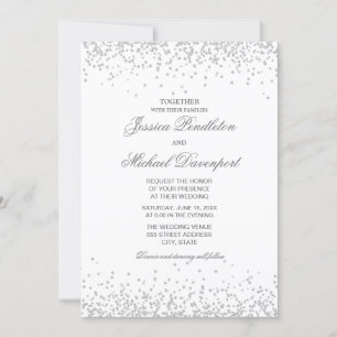 Klassische Elegante Weiße Silber Glitter Hochzeit Einladung