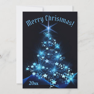 Klassische Eleganz Blaue Sterne auf Weihnachtsbaum Feiertagskarte