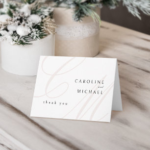 Klassische Eleganz Kalligrafie Monogramm Hochzeit Dankeskarte