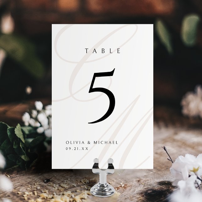 Klassische Eleganz Kalligrafie Monogramm Hochzeit Tischnummer (Classic Elegance Calligraphy Monogram Wedding Table Number)