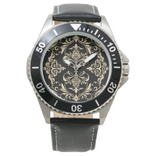 Klassische Eleganz, Mosaik Schwarz Gold Muster, He Armbanduhr