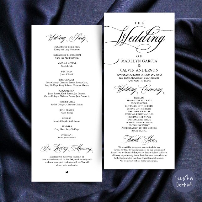 Klassische Eleganz Schwarze Schrift, Hochzeitszere Programm (Classic Elegance Black Script, Wedding Ceremony Program Card)