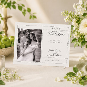 Klassische Elfenbein-Kalligrafie-Foto-Save-the-Dat Postkarte