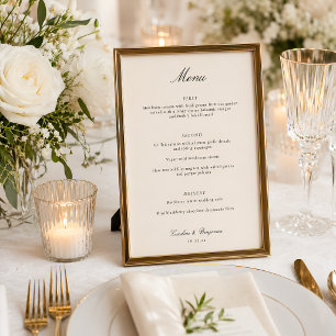 Klassische Elfenbein-Schrift Elegante Hochzeit ind Menükarte