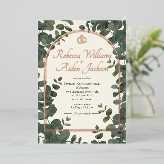 Klassische Elfenbein- und Roségoldfolien-Hochzeit Folieneinladung