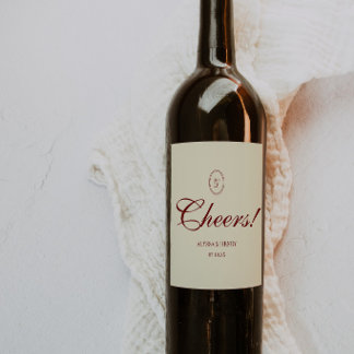 Klassische Elfenbein- und Weinrote Schrift "Cheers Weinetikett