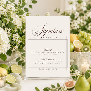 Klassische Elfenbeinbraune Signature-Cocktails-Sch Einladung