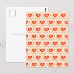 Klassische Erdbeerherz-Thumbprint-Cookies Postkarte