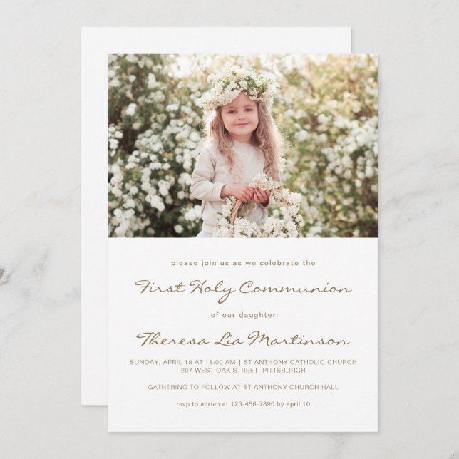 Klassische Erste Heilige Kommune mit Foto Einladung (Vorne/Hinten)