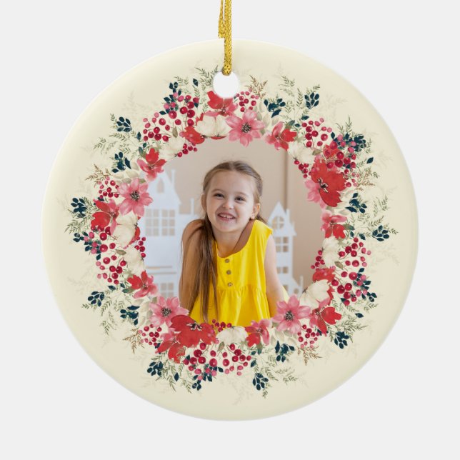 klassische erste Weihnachten botanisches 2 Foto Keramik Ornament (Hinten)