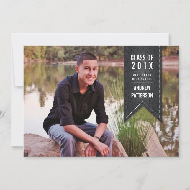 Klassische Fahnen-Abschluss-Foto-Mitteilung Einladung (Vorderseite)