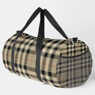 Klassische Fahrradtour in Beige und Schwarz Karier Duffle Bag