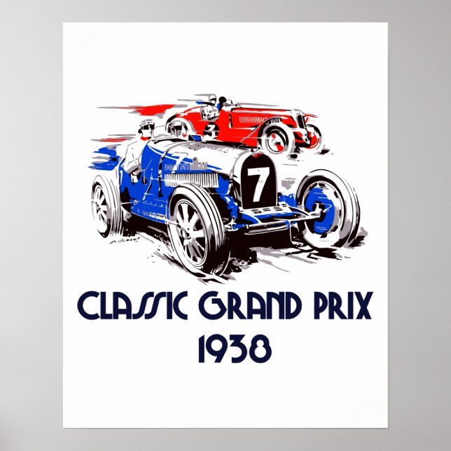 Klassische Fahrzeuge im Retro-Stil Grand Prix Poster (Vorne)