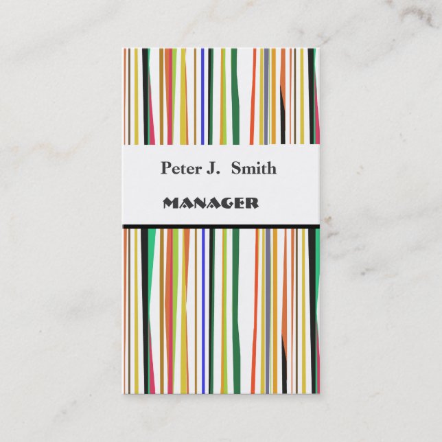 Klassische, farbenfrohe, im Retro-Stil gehaltene M Visitenkarte (Vorderseite)