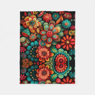 KLASSISCHE FARBFARBIGE DOODLE-BLUME KUNSTDESIGN FLEECEDECKE