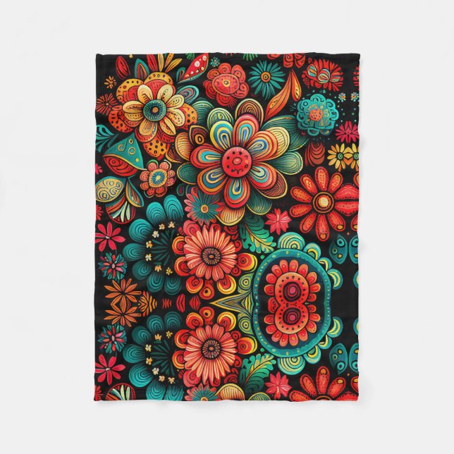 KLASSISCHE FARBFARBIGE DOODLE-BLUME KUNSTDESIGN FLEECEDECKE (Vorderseite)