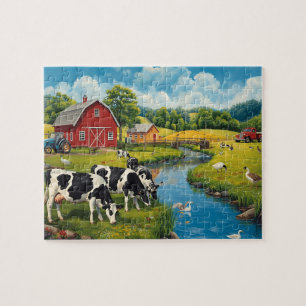 Klassische Farmszene Kühe Rote Scheune Puzzle