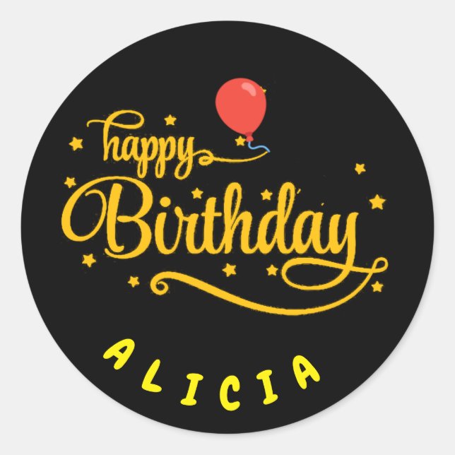 Klassische Feier: Happy Birthday Round Sticker (Vorderseite)