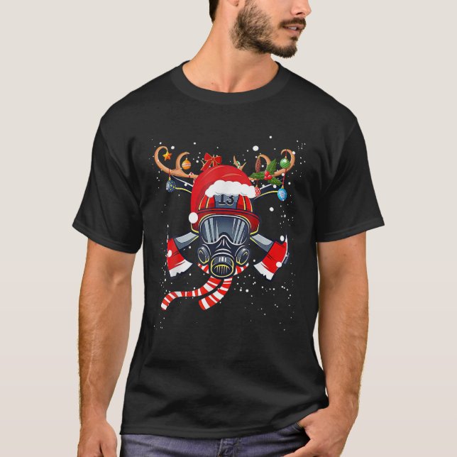 Klassische Feuerwehrausrüstung Frohe Weihnachtswün T-Shirt (Vorderseite)