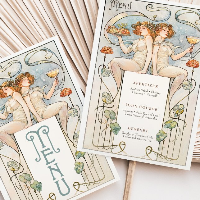 Klassische Figurative Art Nouveau Wedding Menu Car Einladung (Von Creator hochgeladen)