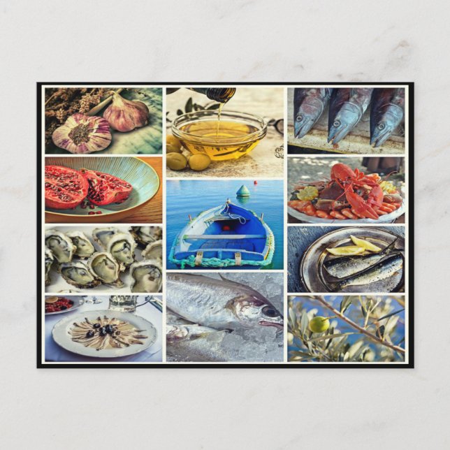 Klassische Fisch Meeresfrüchte essen Koch Collage Postkarte (Vorderseite)
