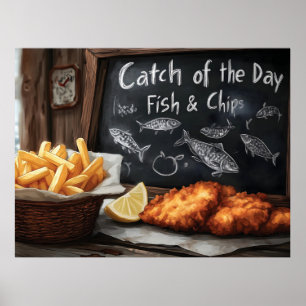 Klassische Fische und Chips und Schwarze Pappe Poster