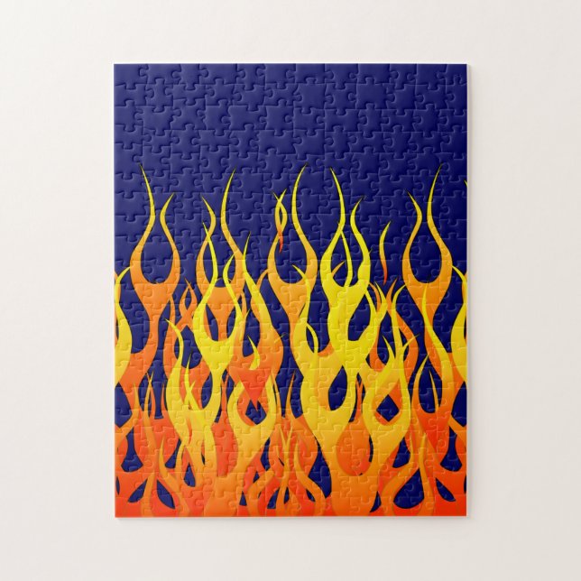 Klassische Flammenfeuer auf blauem Navy Puzzle (Vertikal)