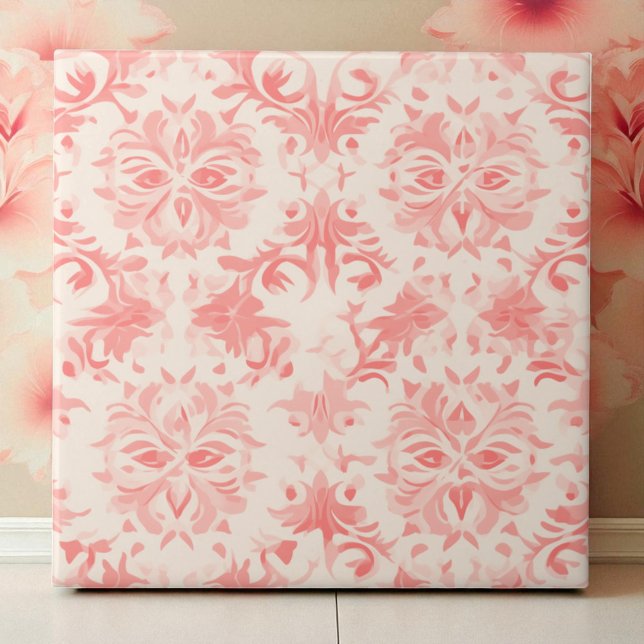 Klassische Florale Damast-Rose Pink Fliese (Von Creator hochgeladen)