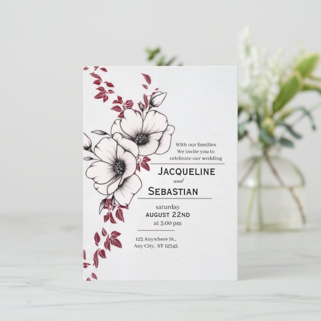 Klassische Florale Hochzeit Einladung (Stehend Vorderseite)