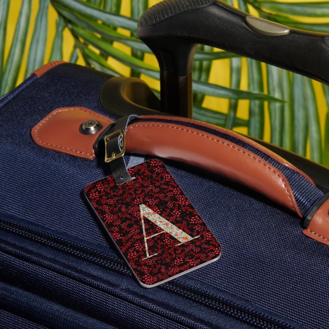Klassische florale Mit Monogramm Buchstaben dunkel Gepäckanhänger (Vorderseite Insitu 1)