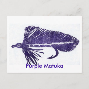 Klassische Forellenfliege Postkarte "lila matuka"