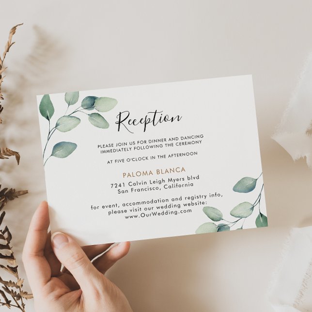 Klassische formale grüne Blätter Hochzeitsempfang Begleitkarte (Von Creator hochgeladen)