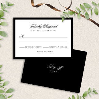 Klassische formale Schwarz-Weiß-Border-Skripte RSVP Karte