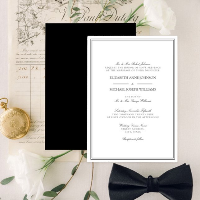 Klassische formale Schwarz-Weiß-Script-Hochzeit Einladung (Von Creator hochgeladen)