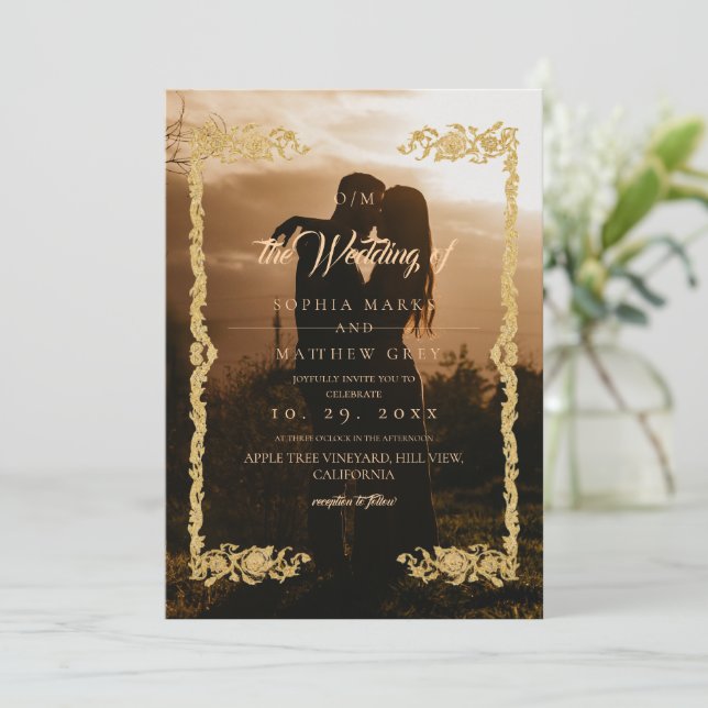 Klassische Foto-Overlay-Hochzeit Einladung (Stehend Vorderseite)