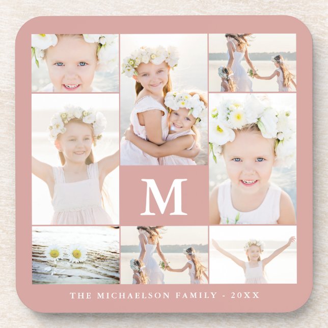 Klassische FotoCollage mit Monogramm und Name Getränkeuntersetzer (Vorderseite)