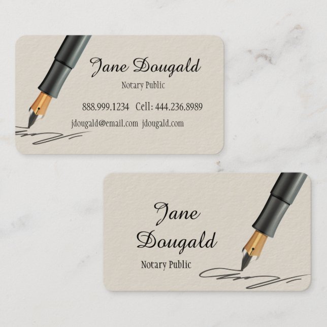 Klassische Fountain Pen Notary Business Card Visitenkarte (Vorne/Hinten)