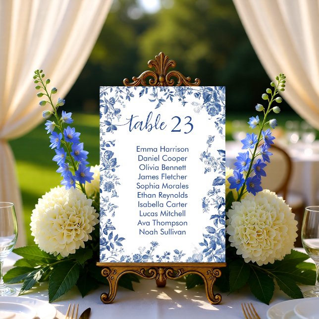 Klassische französische blaue Toile-Sitzordnungska Einladung (Classic French Blue Toile Seating Chart Card)