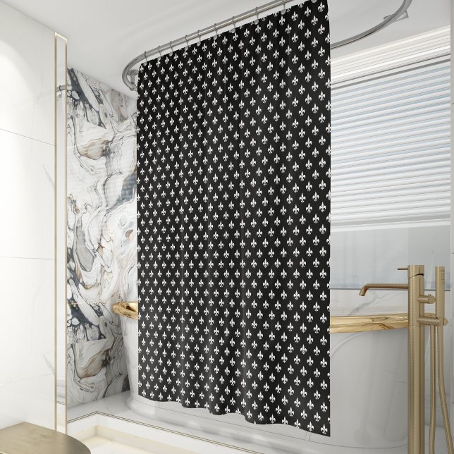 Klassische französische Lilie Muster Schwarz-weiß Duschvorhang (Von Creator hochgeladen)