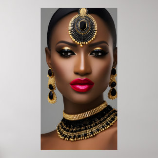 Klassische Frauen Modeafrikanischer Goldschmuck Poster