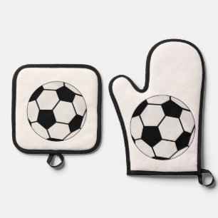 Klassische Fußballgrafik Traditioneller Sportfan Ofenhandschuh & Topflappen-Set
